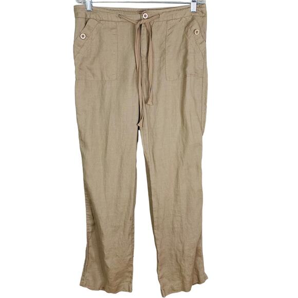 Cynthia Rowley Pants Linen 10 Taupe Beige Straight - Picture 1 of 9